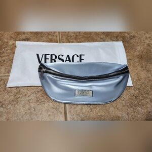 Versace Silver Belt Bag with Black Accents